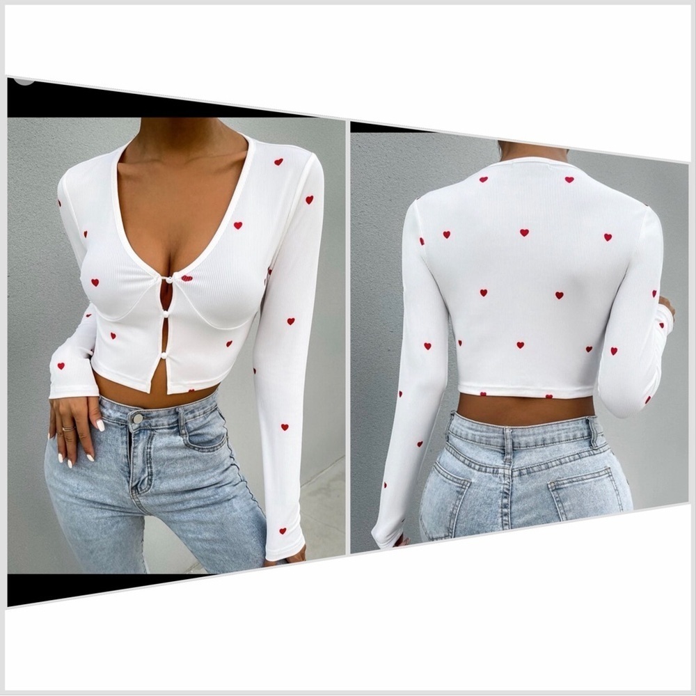 White Heart Print Crop Top
